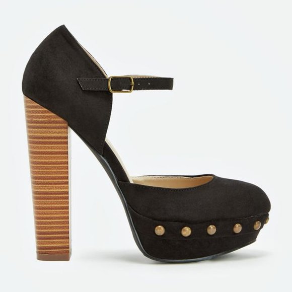 JUSTFAB Grasie Black High Heels Sz 9 platform Bloc - Picture 2 of 5